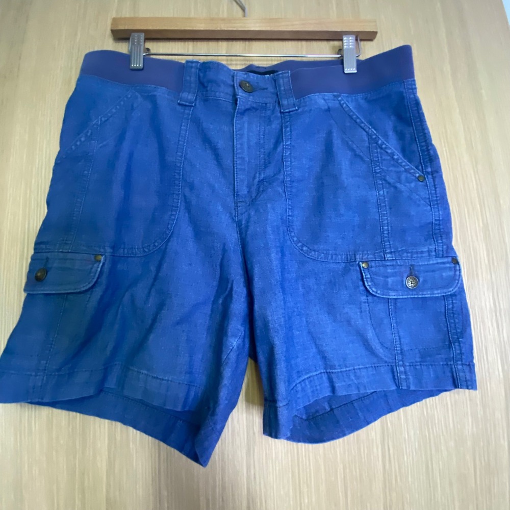 Lee Womens 12 Relaxed Fit Mid Rise Cargo Shorts Blue Knit Waist LFCH83801